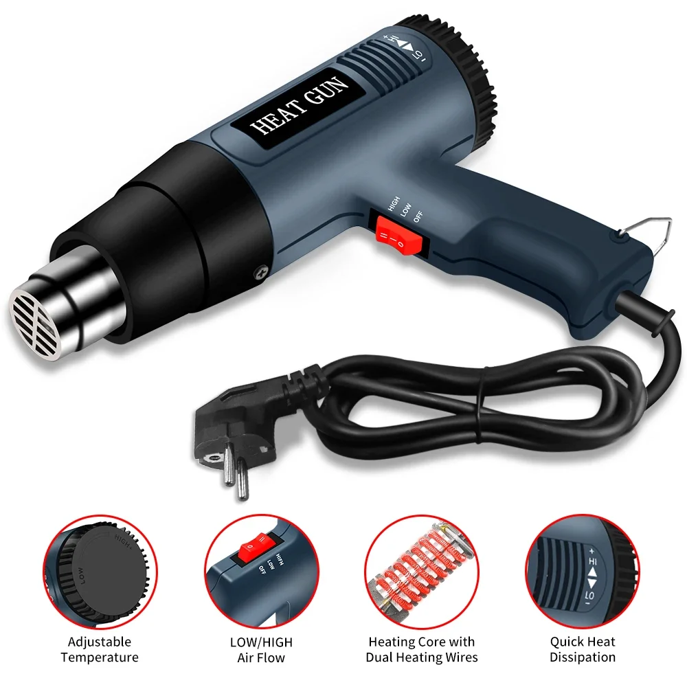 

Variable Temperature Industrial Home 2000W Hot/Cold Air Heat Gun for Shrinking,Desoldering,Bending,Stripping and DIY