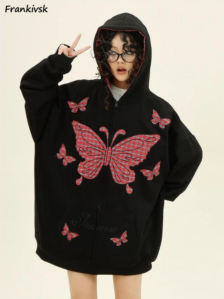 Hooded Sweatshirts Women Vintage Sexy Butterfly-design Outwear Fashion Streetwear American Style All-match Couples Hoodies Daily