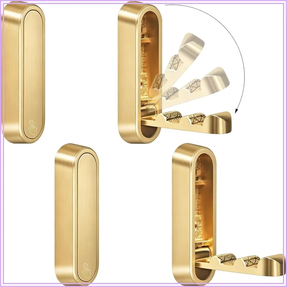 40lbs Heavy Duty Folding Wall Hooks, 4PCS Gold Zinc Alloy Space-Saving Hangers for Towels Coats Bags