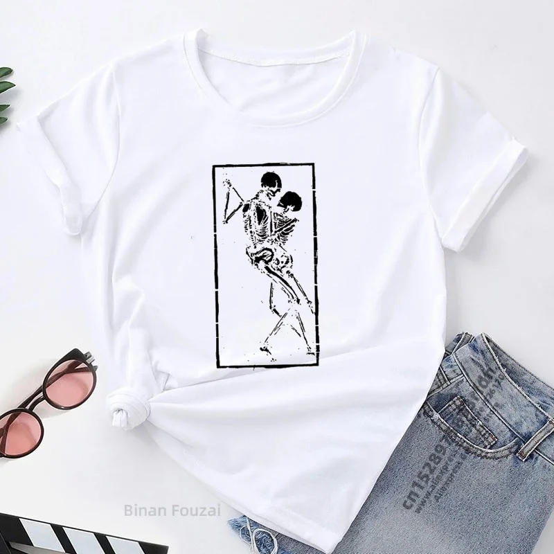 2023 Harajuku Vintage Women T Shirt Funny Dance Skulls Skeleton Print Graphic Tees Shirt Female Sleeveless Summer Hip Hop Tops