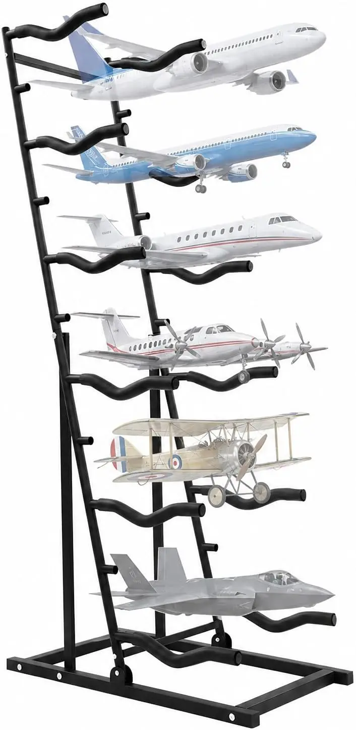 RC Airplane Stand 6-Tier, Model Airplane Display Holder, RC Plane Storage Rack with Foam Padding for Hobby Room Garage Workshop