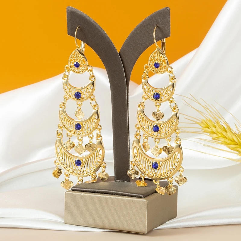 Marokko Vintage Gold Strass Quaste Ohrringe Frauen Mode Baumeln Ohrringe Nahen Osten Braut Schmuck – Detail 6