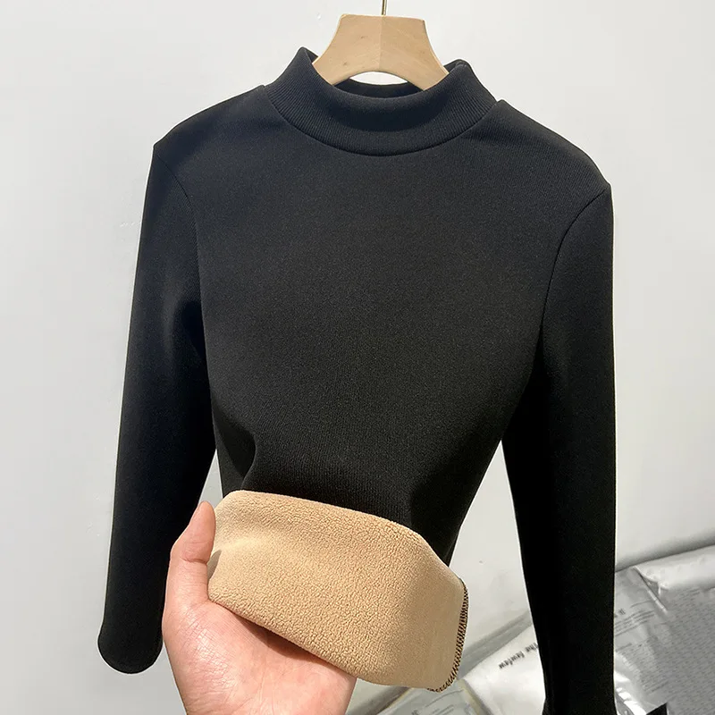 Women's Fleece Lined Slim Fit Mid Turtle Neck Base Layer Top Long Sleeve Thermal Shirt for Fall Winter