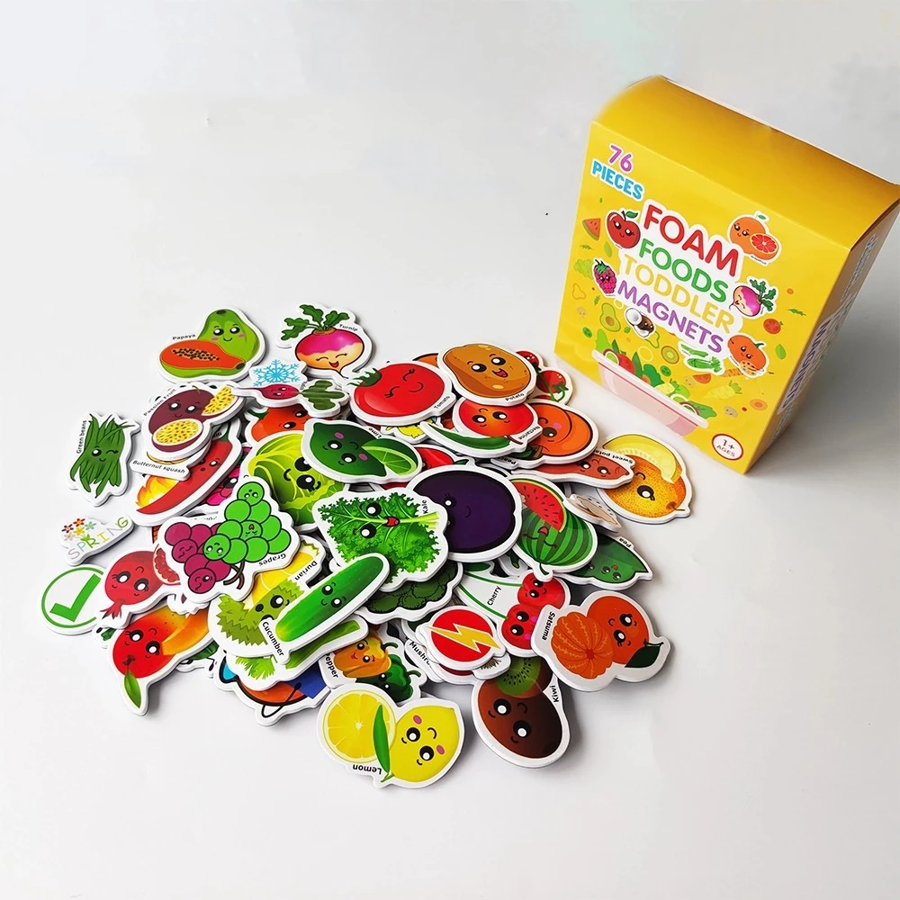76pcs Magnetic Fridge Stickers Educational Toys for Kids - Fruit & Vegetable Learning Magnets for Child Development