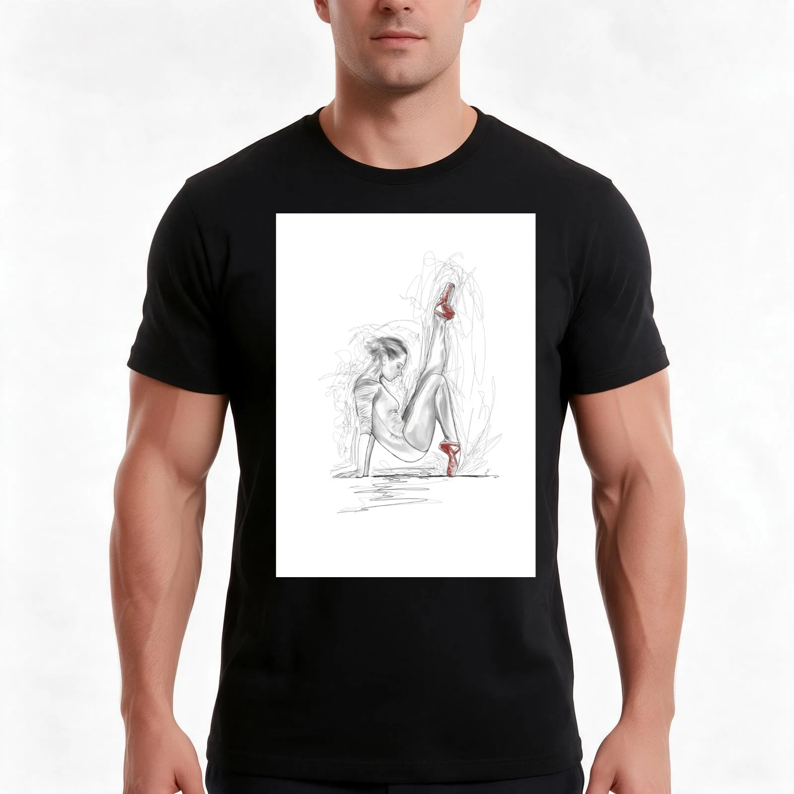 Ballet - red shoes T-Shirt, Summer Casual Cotton Tee, Oversized Streetwear Tops, Vintage Graphic Print, Loose Fit Short Sleeve