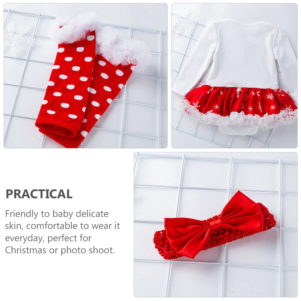 

1Set Snowman Jumpsuit Dress Set Long Sleeve Baby Girl Cotton Clothing Christmas Lace Outfit with Headband Shoes Leg Warmer