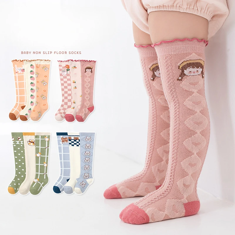 

Korean Version High Tube Princess Socks Baby Boys and Girls Long Socks Three Pairs of Wooden Ear Lace Knee Length Socks