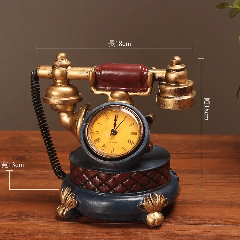 Retro Telephone Models Clocks Ornaments Creativity Study Cafes Restaurant Resin Table Clock Ornaments Home Decorations