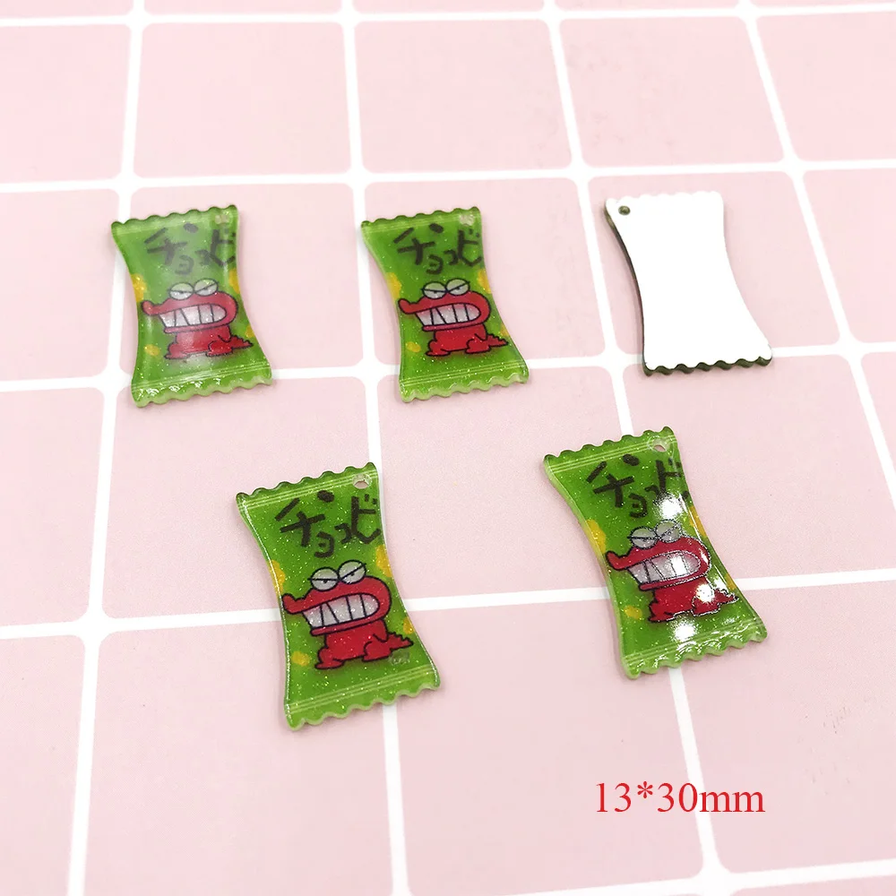 10Pcs Simulation Candy Flatback Resin Cabochon Kawaii Flat Back Resin Cartoon Planar With Hole DIY Earrings Pendant Accessories