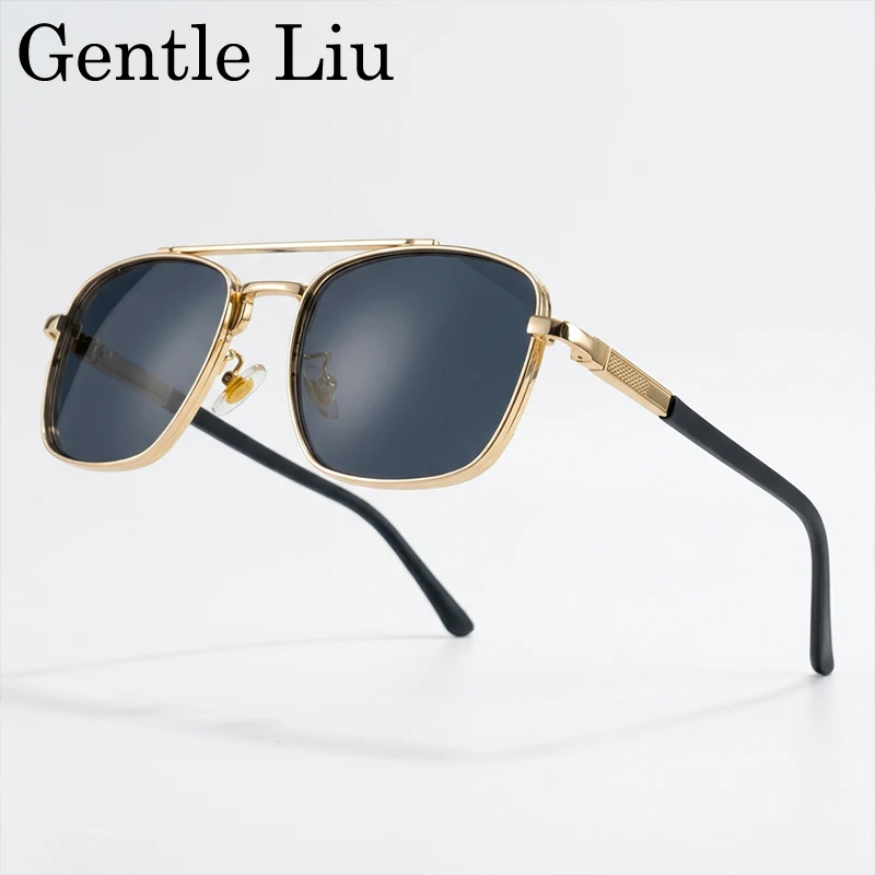 

2026 Luxury Square Sunglasses Men Retro Double Bridge Metal Frame Driving Eyewear Vintage Sun Glasses For Male Outdoor Shades