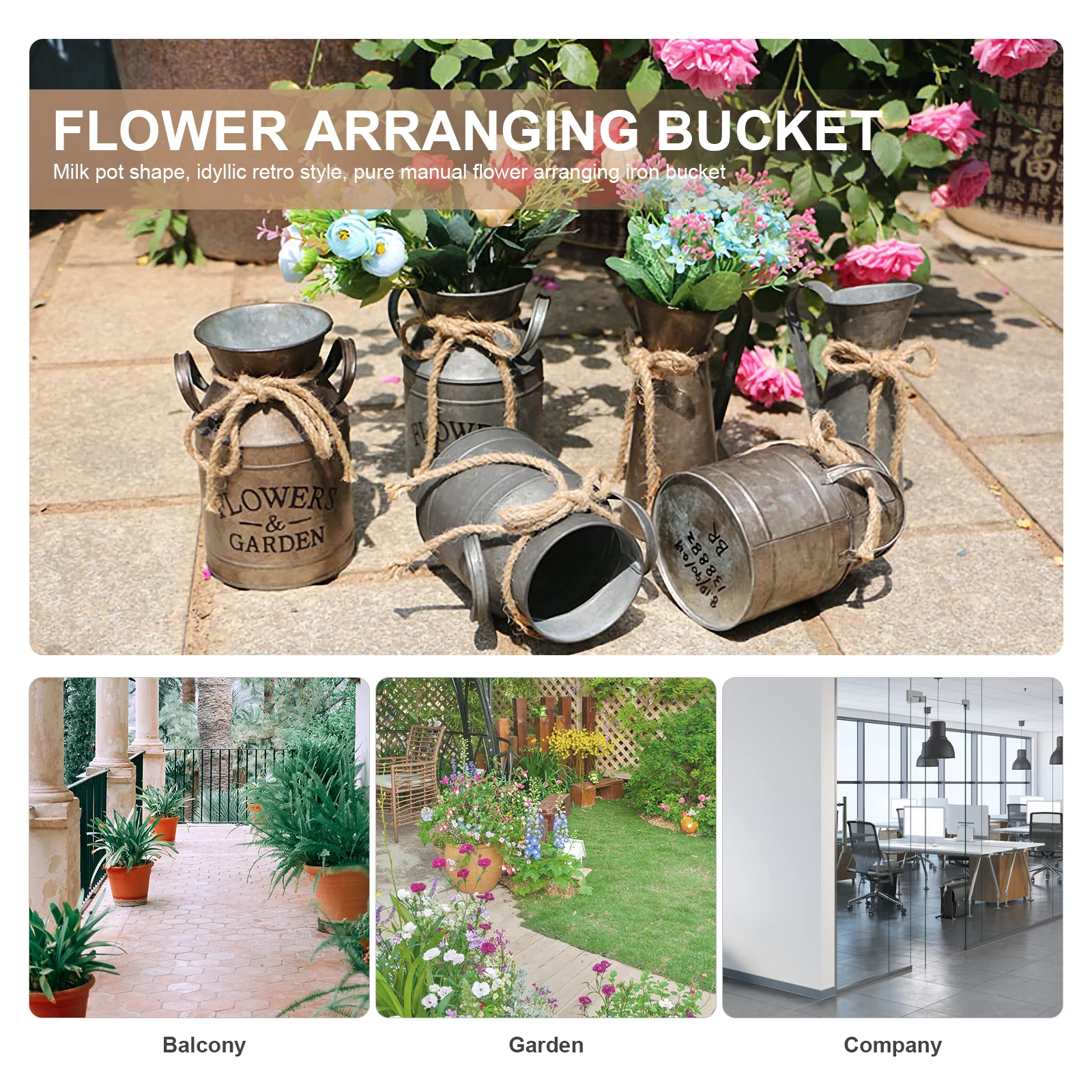 

3Pcs Retro Iron Flower Bucket Rural Style Milk Pot Flower Vase Decoration for Home Garden Random Color Retro Iron Bucket