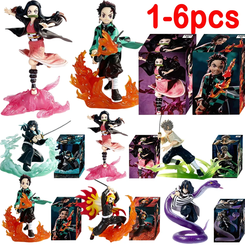 1-6 Stück Demon Slayer Figur Tanjirou Agatsuma Zenitsu Kyoujurou Anime-Modell Actionfigur PVC Sammlerstück Spielzeug als Geschenk für Freunde