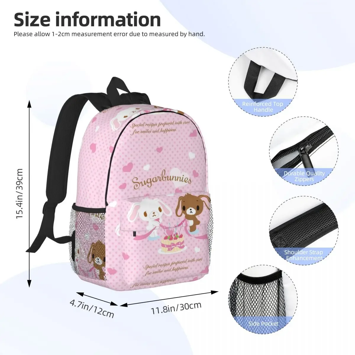 Sugarbunnies Plecaki Chłopcy Dziewczęta Bookbag Moda Dzieci Torby szkolne Plecak na laptopa Torba na ramię o dużej pojemności