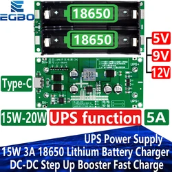 Moduł ładowarki akumulatorów litowych typu C 15 W 3A 18650 DC-DC Step Up Booster Szybkie ładowanie Zasilacz/konwerter UPS 5 V 9 V 12 V