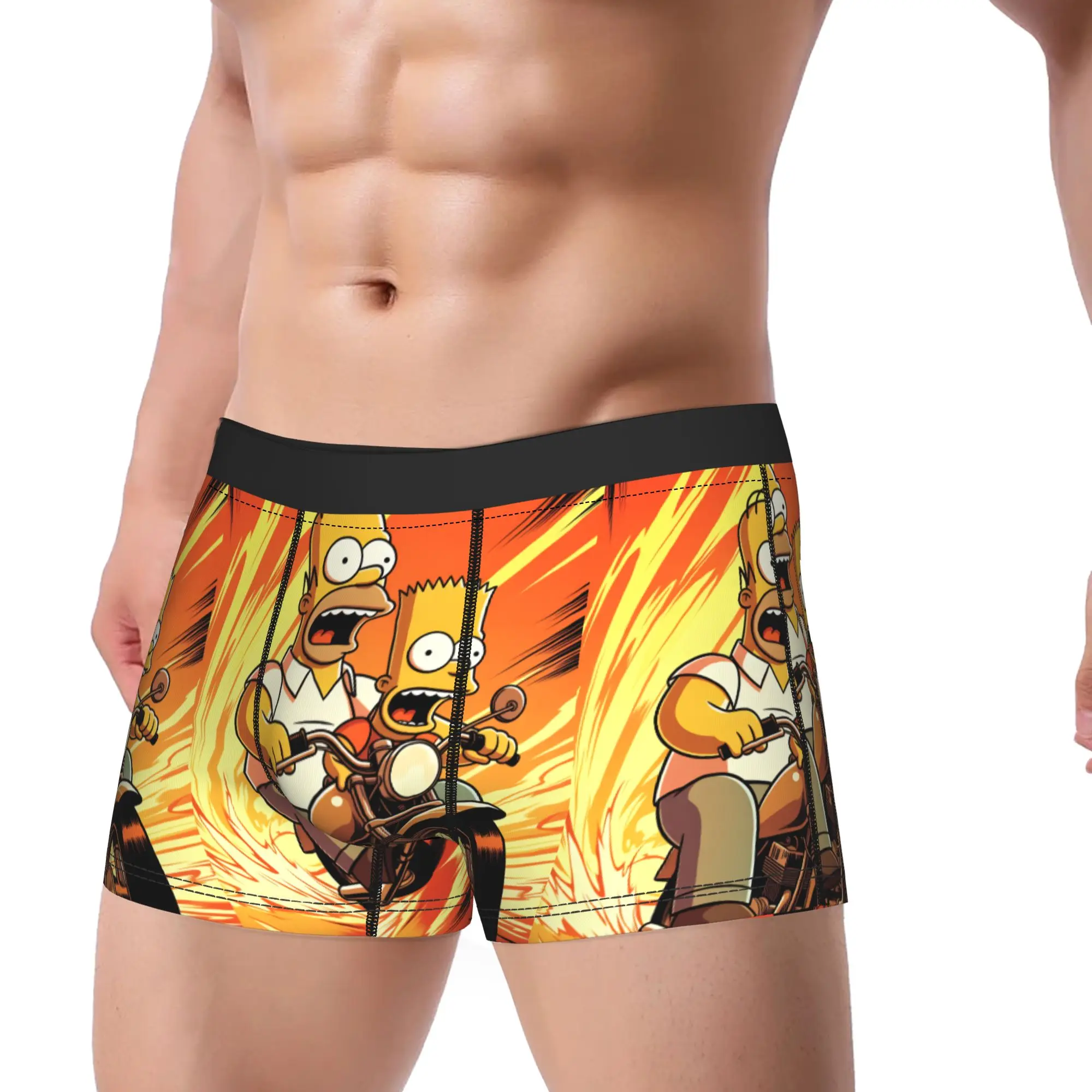 Homer Bart S-Simpsons Motorcycle Ride Art Underwear  Men Boxer Brief Comfortable Trunk Hot Sale Design Plus Size Underpants