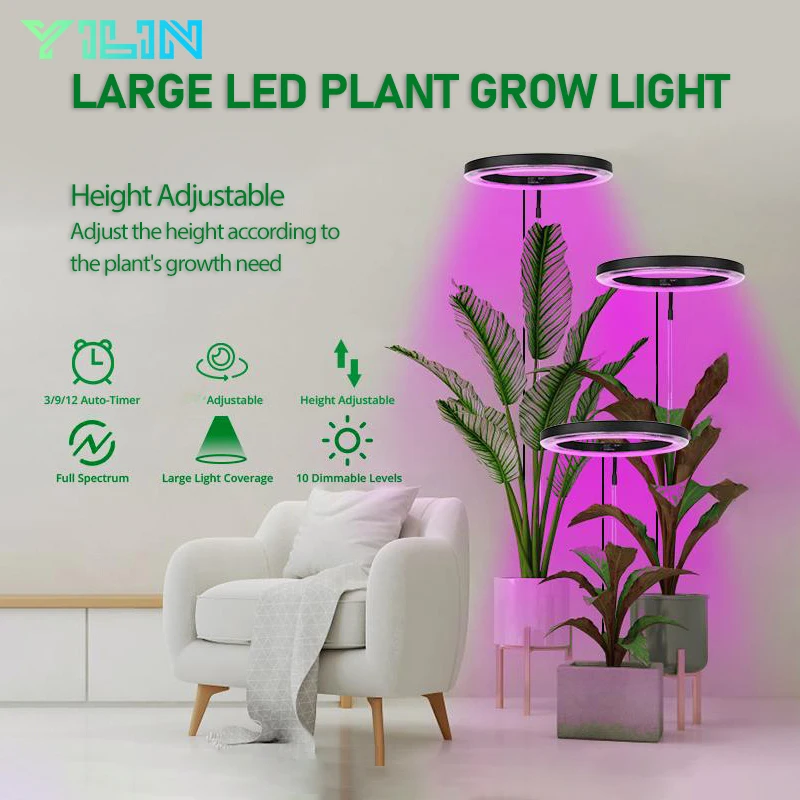 16cm/6.3inch LED Plant Grow Light Full Spectrum Growing Lamp Adjustable Height With 3-9-12 Auto On/Off Timer For Indoor Plants