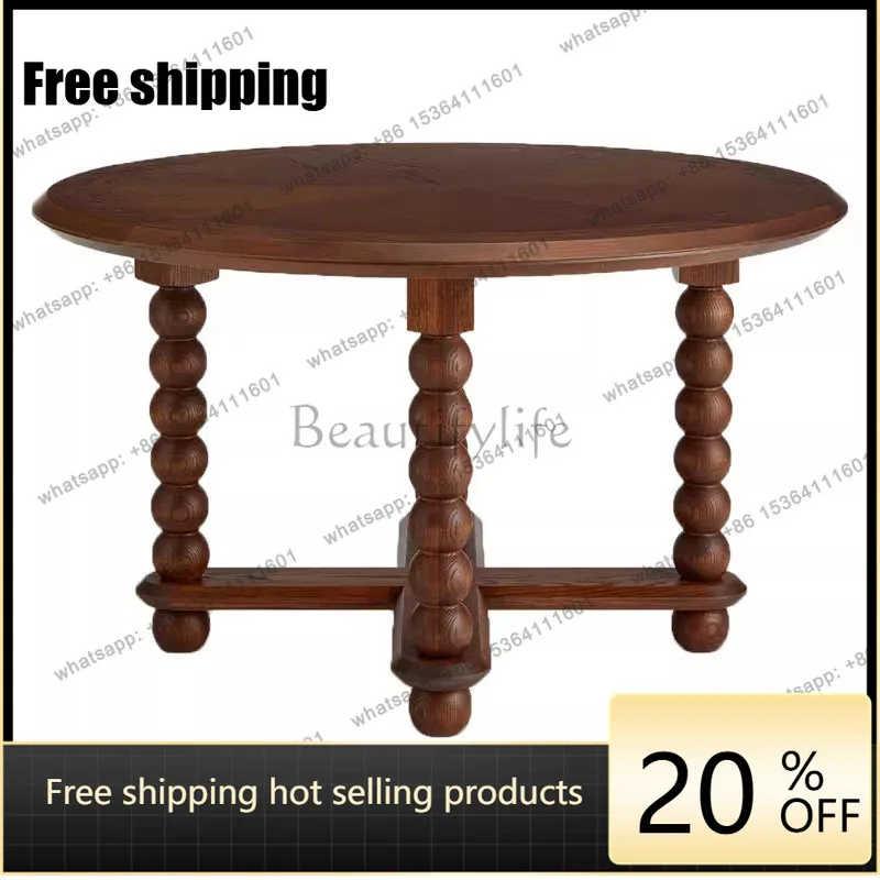 XX. French country old solid wood round dining table American retro dining table