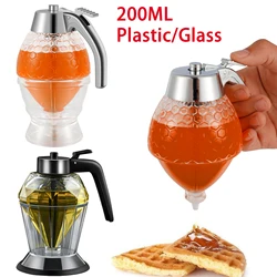 200ML Plastic/Glass Honey Dispenser No Drip Syrup Dispenser with Stand Oil Bottle Vinegar Honey Jar Cooking Tool Kitchen Gadgets