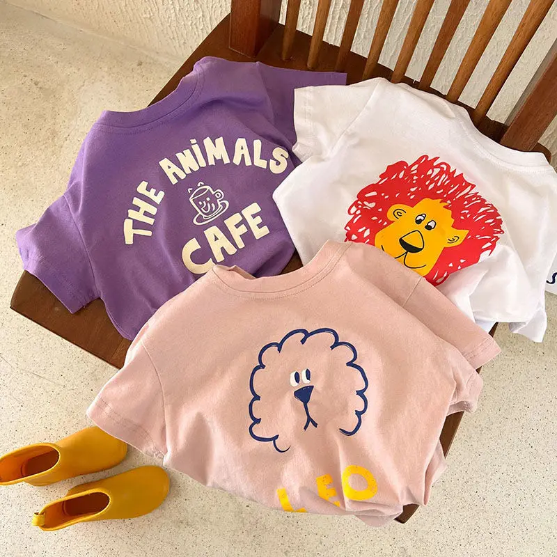 2023 Summer Kids T-shirt Short-sleeve Tops for Baby Cartoon Boys Shirts Girls Blouse Children Tees Toddler Outfits Clothes