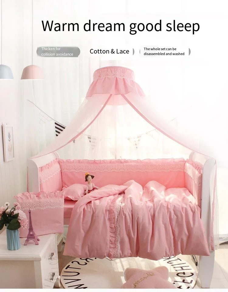 Baby Bedding, All-season Crib Bumper  Baby Crib Accessories Princess Style, Solid Color Lace Crib Circumference, Crib Products,