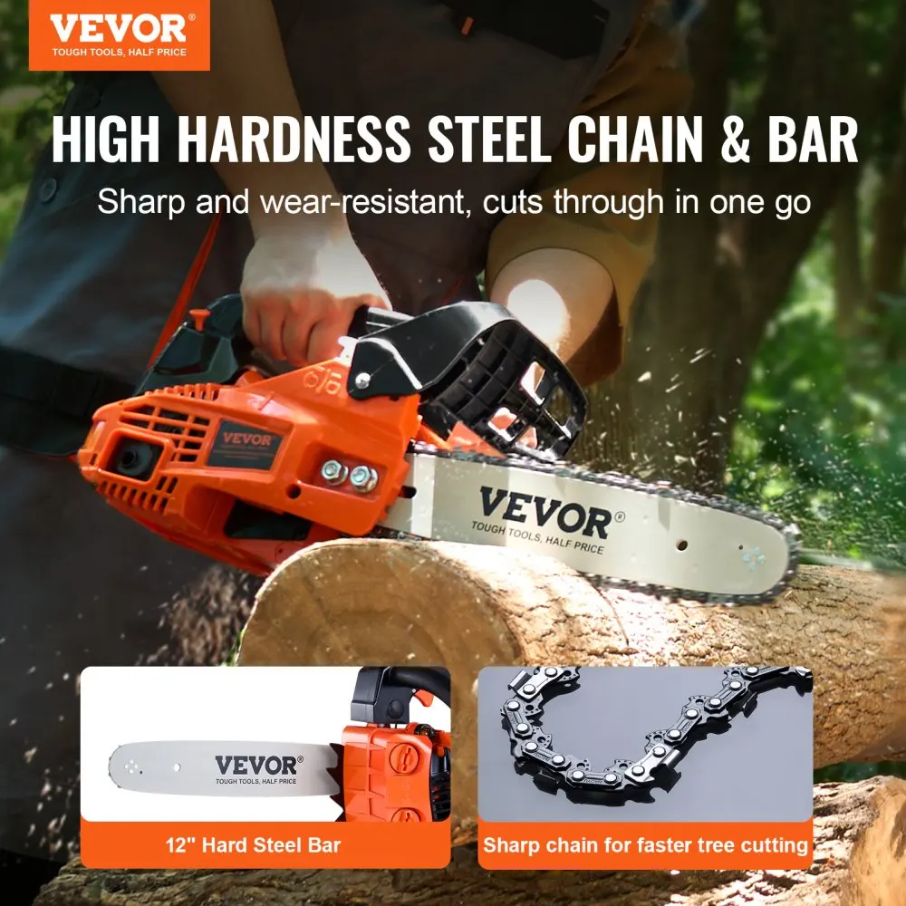 VEVOR Gasoline Chainsaw Gas Powered Wood Cutting Engine Handheld Cordless for Tree Wood Branch Cutting Farm Garden Ranch