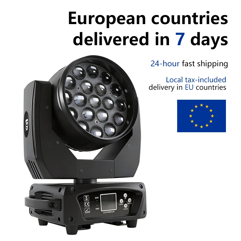 DMX 19*15W RGBW Zoom Beam Moving Head Beleuchtung mit Flightcase für DJ Disco KTV Bar Nachtclub Bühnenlicht