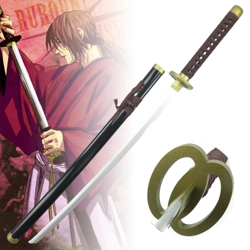 Espada de madera Himura Kenshin Katana de 40 pulgadas, Anime Rurouni Kenshin, Cosplay, cuchillo Ninja, tamaño Real, sabre samurái japonés Katana, regalo