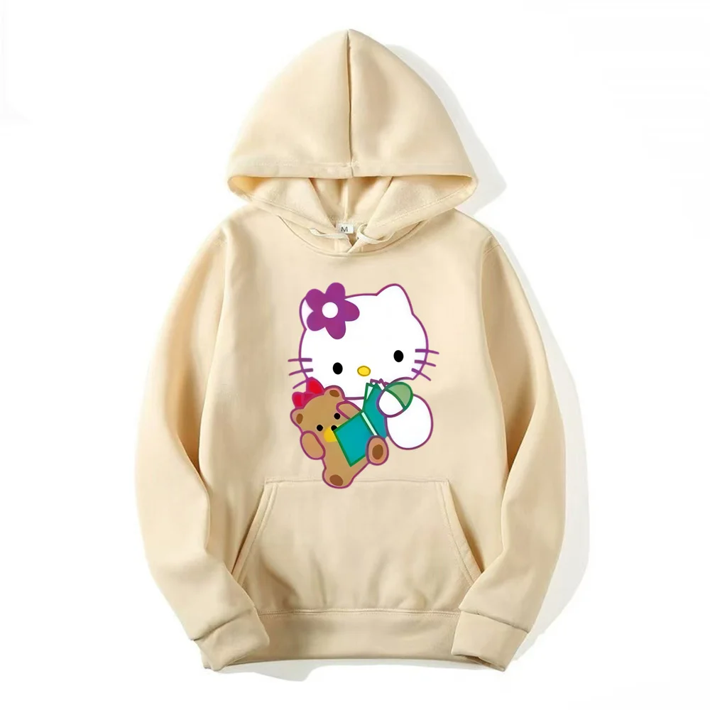 Sanrio Hello Kitty Kawaii Tops femininos, moletons casuais, mangas compridas, moletons bonitos, moda Harajuku, novo, 2024