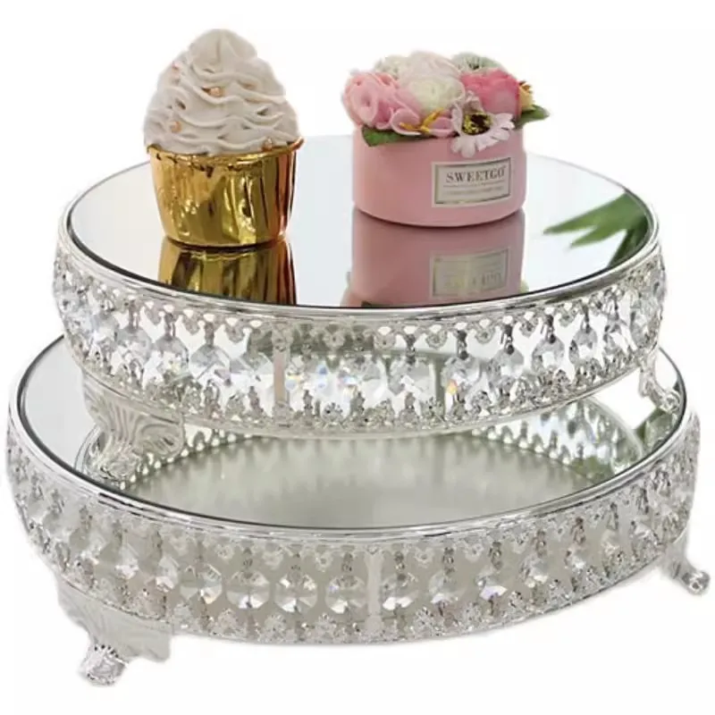 Diameter 31/25cm silver cake stand crystal tray glass mirrorl tray pastry accessories for wedding decoration DGP009