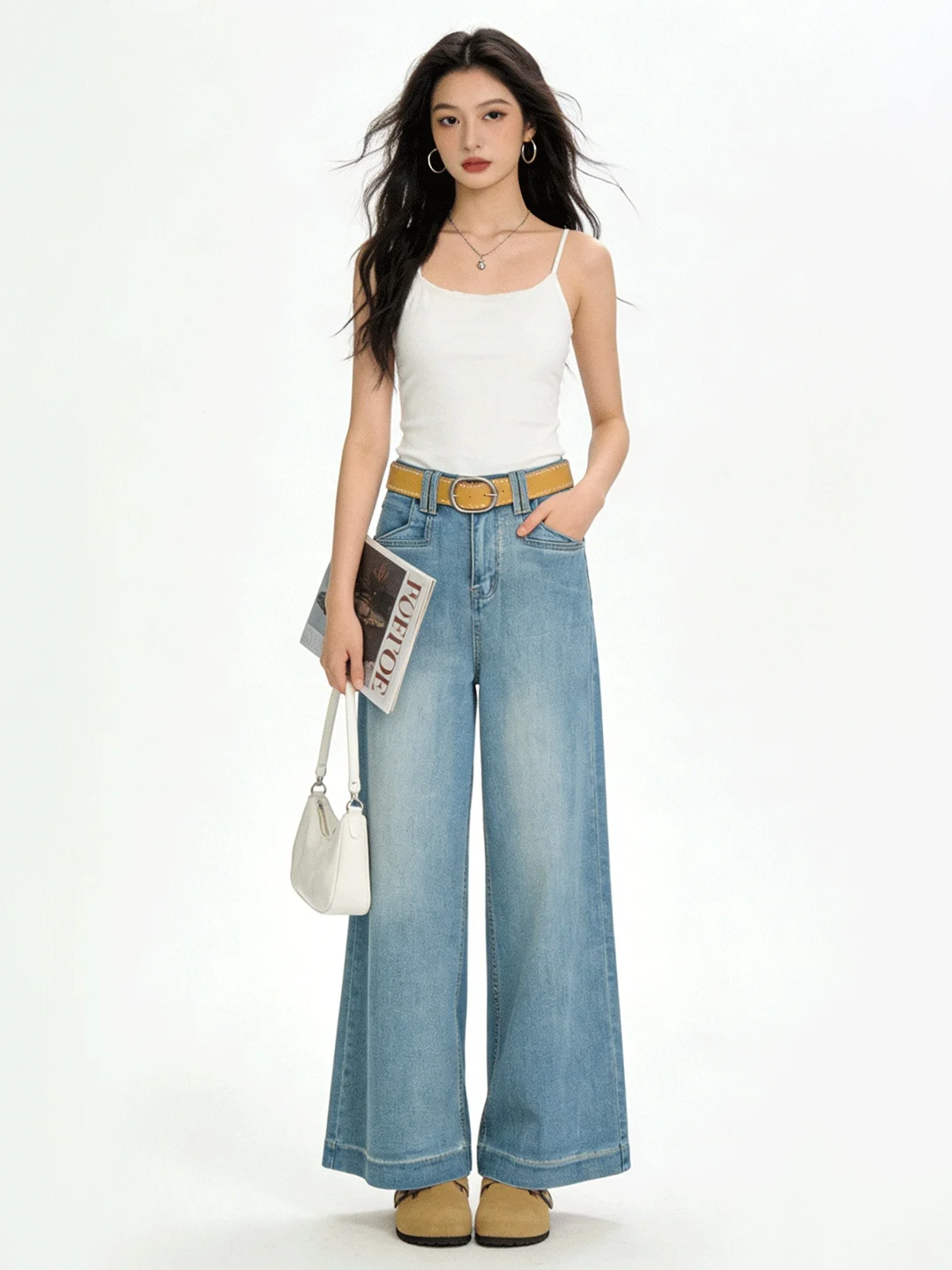

Vintage Waed Wide Leg Jeans High Waist Commuter Sle Soft Denim Loose Fit Slimming Women's Spring Faion Trousers