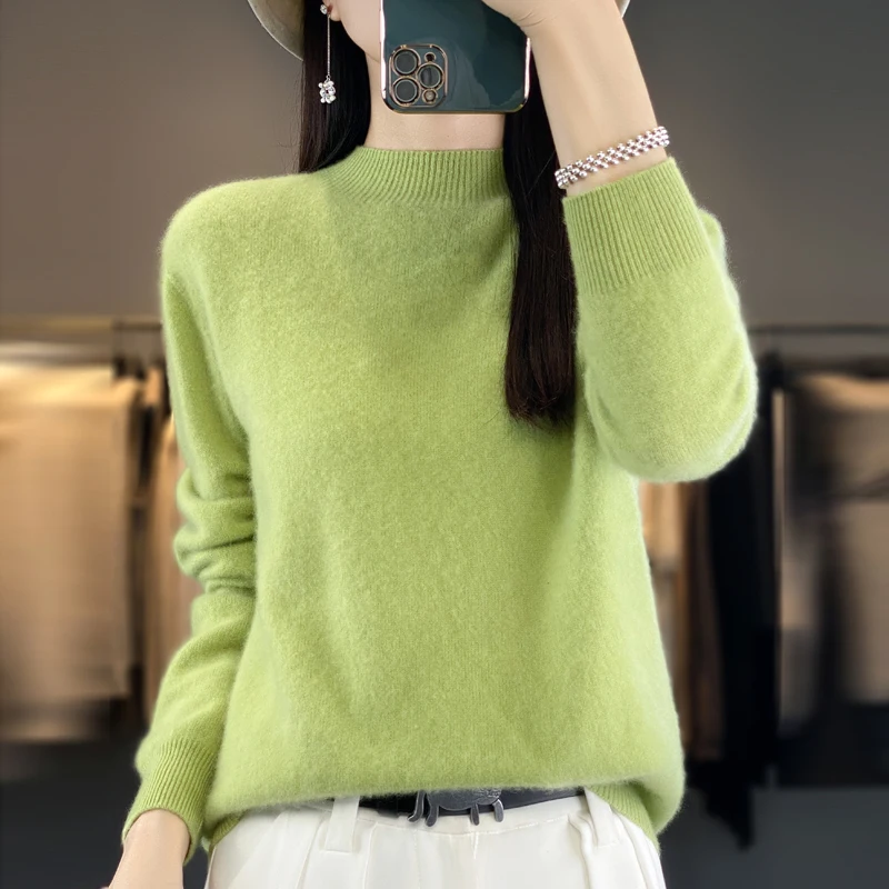 Autumn and Winter Women's New Pullover Korean Half High Neck Solid Color Slim Fit Korean Edition Blouse