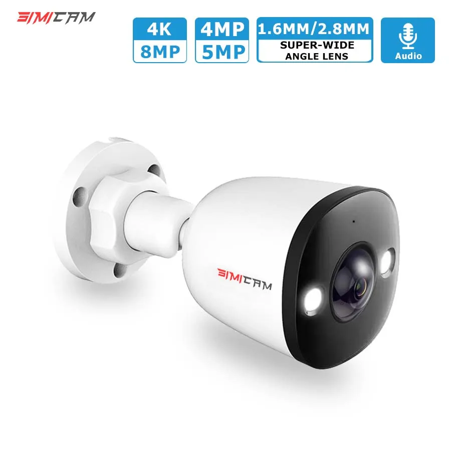 4K 8MP POE Security IP Camera 5MP 4MP Ultra Large Wide Angle Lens 1.6MM2.8MM Smart Alarm Color Night Vision Compatible Onvif NVR