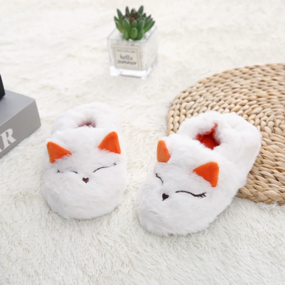 Toddler Boy Slippers for Winter Girl Warm Floor Shoes Idoor Cartoon Fox Kid Anti-slip Soft Rubber Sole House Footwear Baby Items