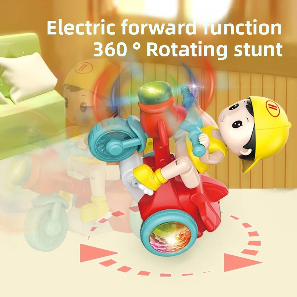 Funzione musicale Triciclo elettrico Giocattolo Luce colorata Ruota di 360 gradi Stunt Performance Triciclo Luci luminose Interattive