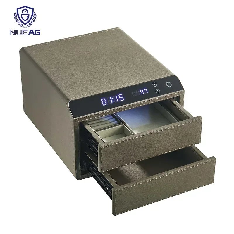 High-strength thickened electronic deposit leather biometric cash drawer safe intelligent fingerprint jewelry box