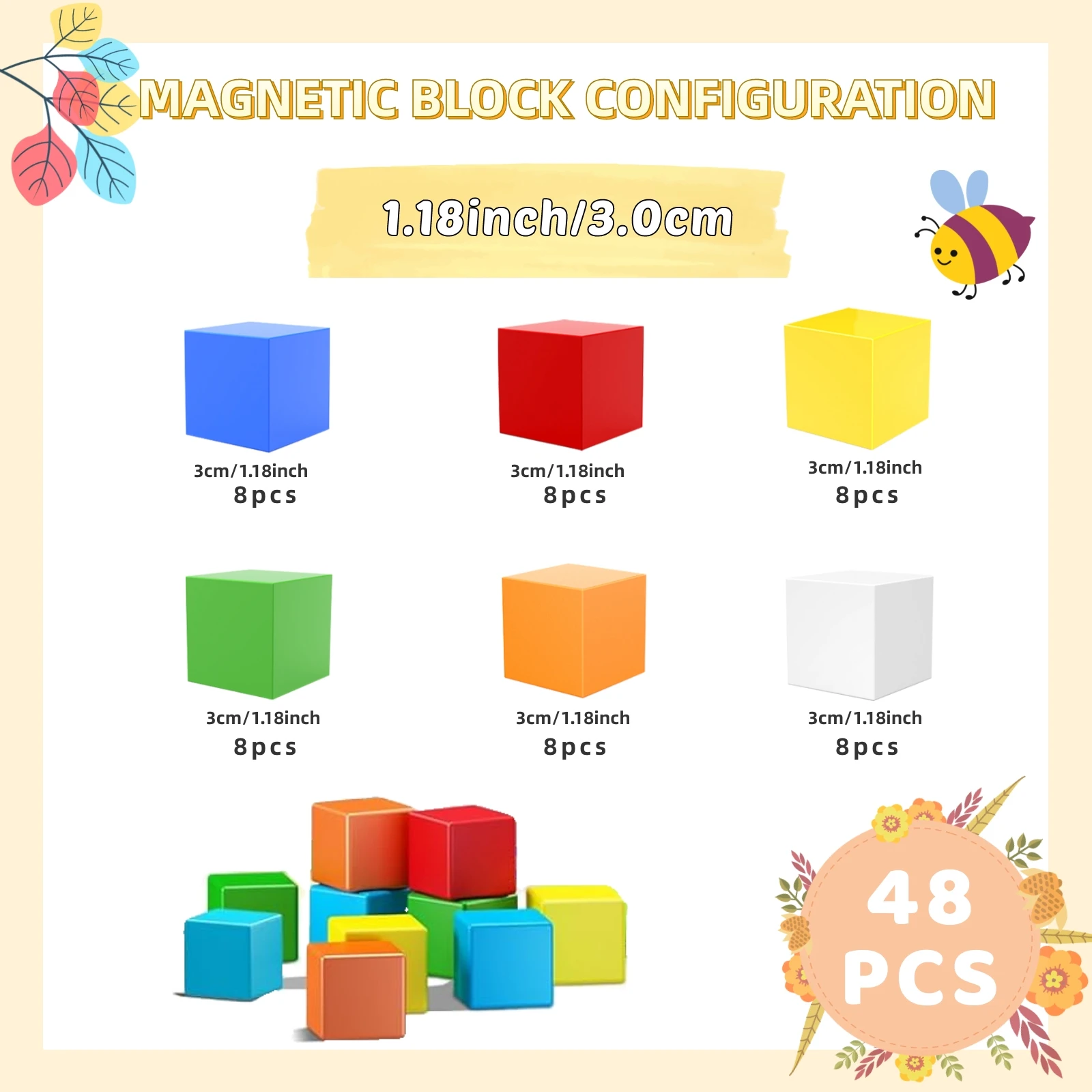 Décennie s de construction de cubes magnétiques pour garçons et filles, jouets mentaires oriels, 3, 4, 5, 6, 7, 8 ans et plus, 1.18 pouces, 3cm, 48 pièces