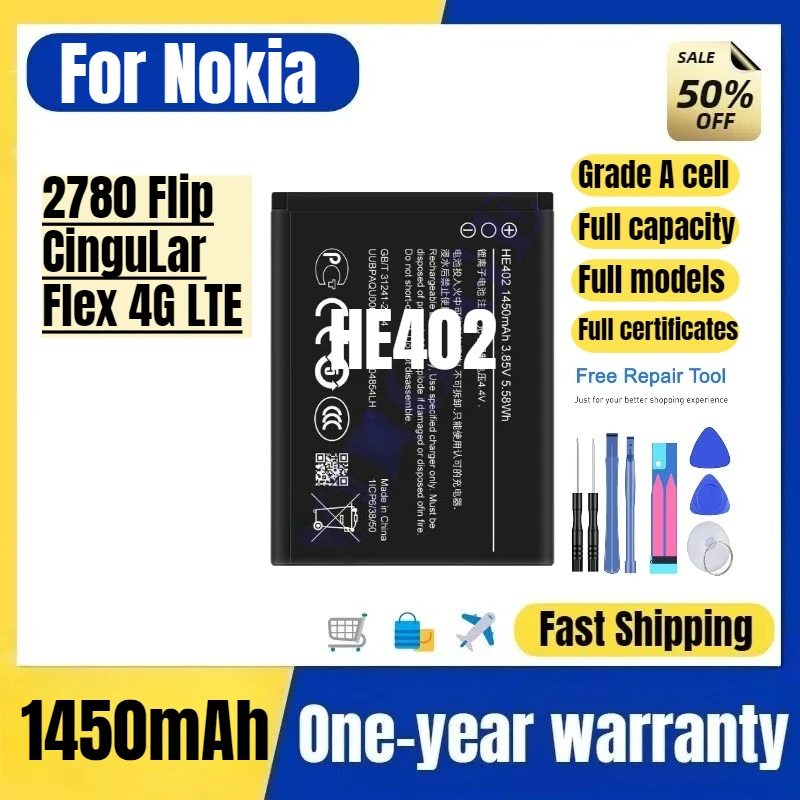 

HE402 for Nokia 2780 Flip/CinguLar Flex 4G LTE Phone Battery High Quality High Capacity Battery Replacement Bateria Grade A Cell