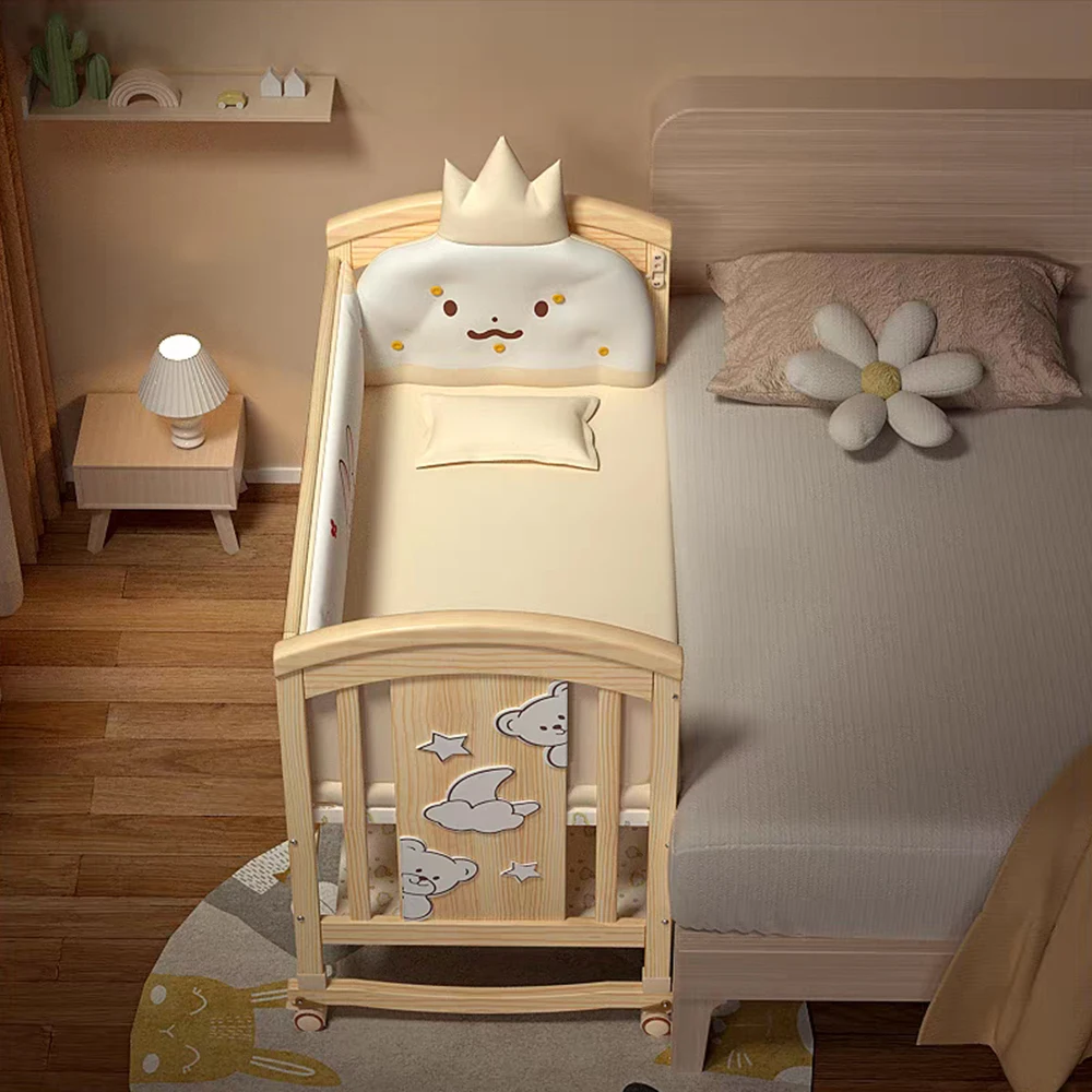 

2025 Modern Wooden Bed Bedside Co Sleeper Baby Bed Multifunctional Hospital Baby Cot Convertible Kids' Beds for 0-12 Years Old