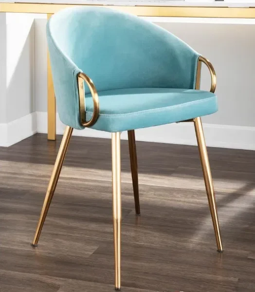

z Chic Modern Style Dining Chair Low Backrest Light Blue Sleek Velvet Upholstery Gold Metal Frame Dining Chair Office Chair