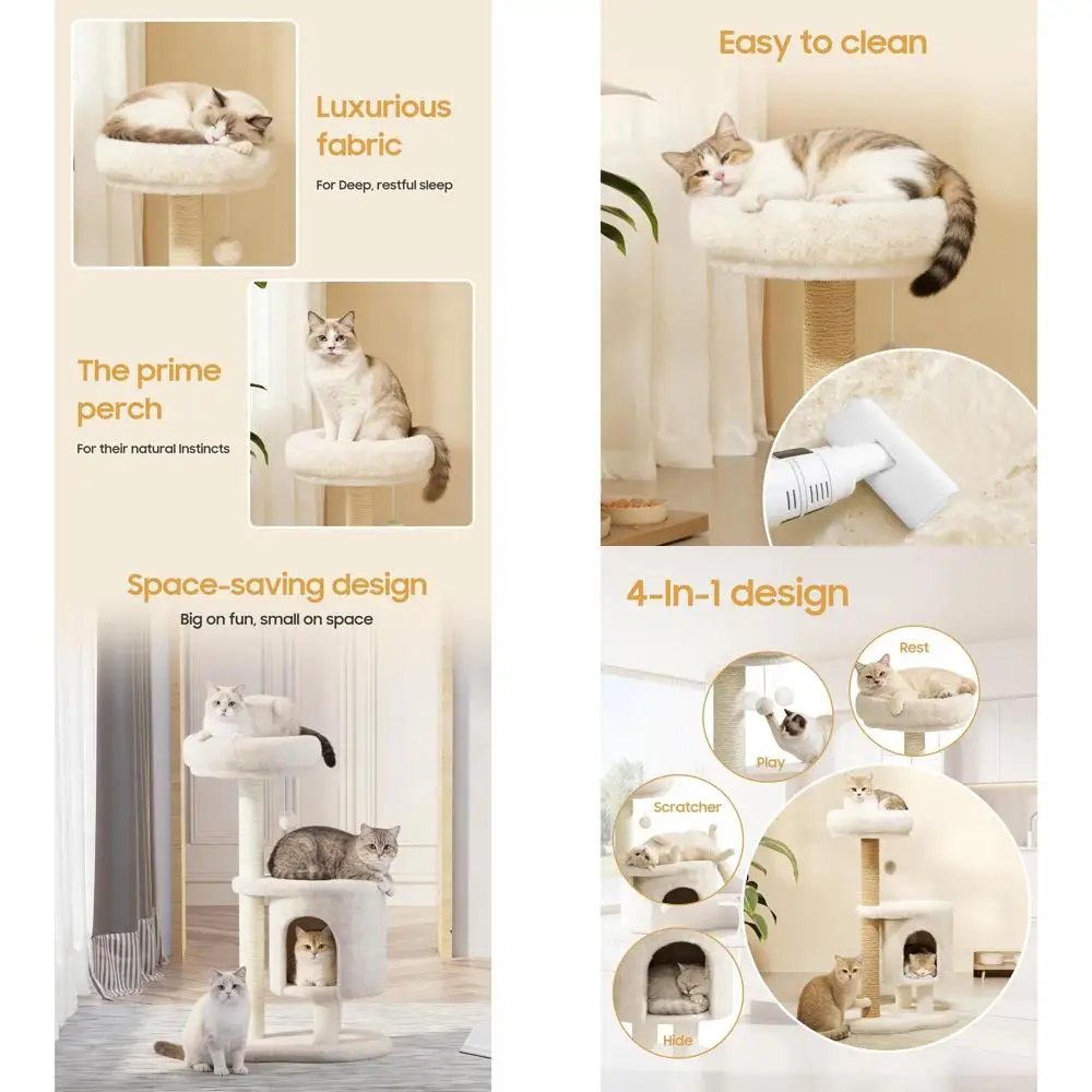 

Beige 34.3 Cat Tower with Scratching Post, Condo, Interactive Ball, Plush Perch for Large Indoor Cats