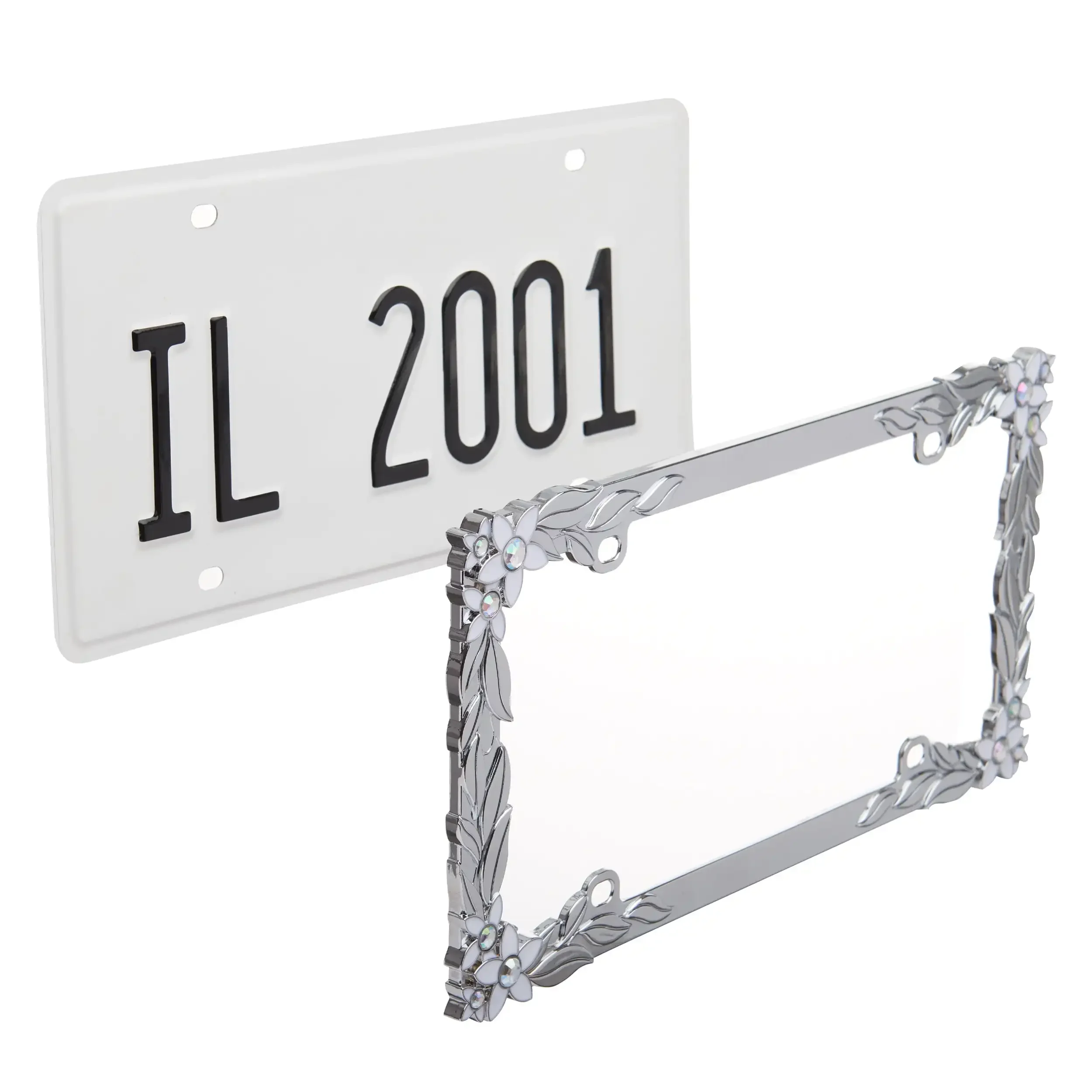 

Silver 3D Metal License Plate Frame, Universal Automotive License Frame with Screws, Rust Resistant Durable Design