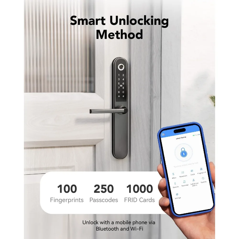 Smart Lock Fingerprint Door Lock Smart Deadbolt, Finger Print, Key Card, Keypad, App Control, Remote Lock/Unlock，Suitable for Me