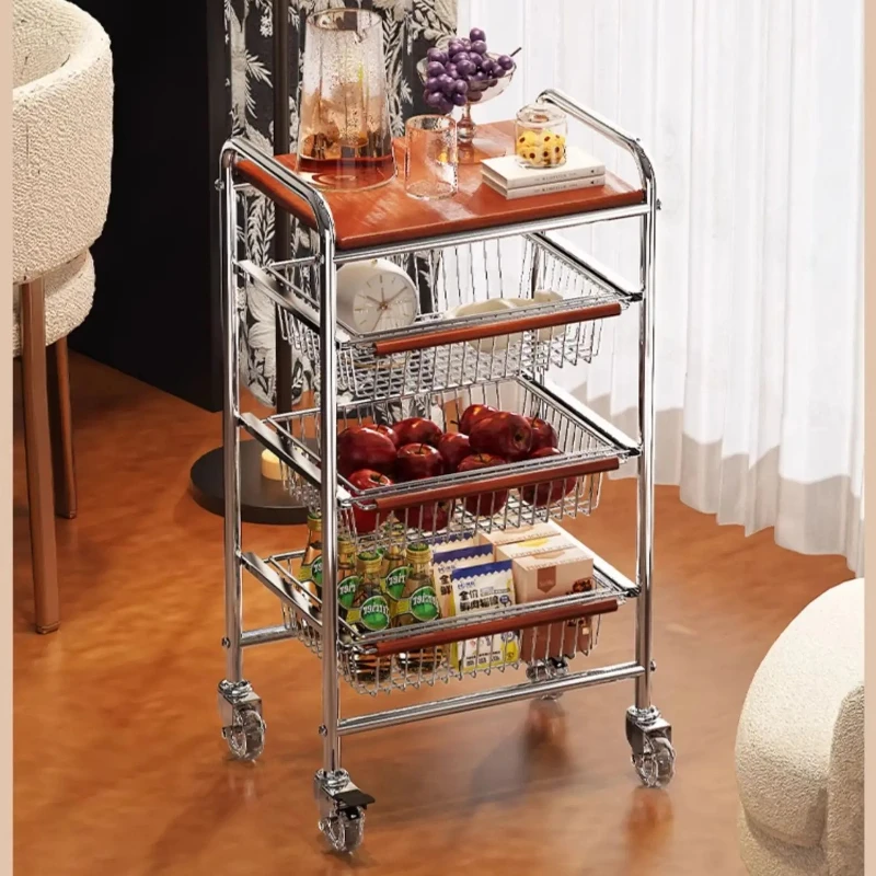 Nordic Luxury Stainless Steel Snack Cart Mid-Century Mobile End Table Shelf Organizer for Living Room Kitchen