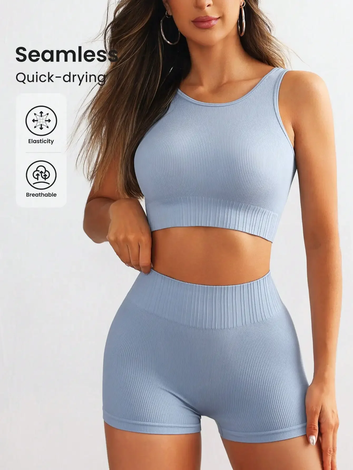 

Workout Sets for Women 2 Piece Seamless Crop Tank High Waist Shorts Yoga Outfits