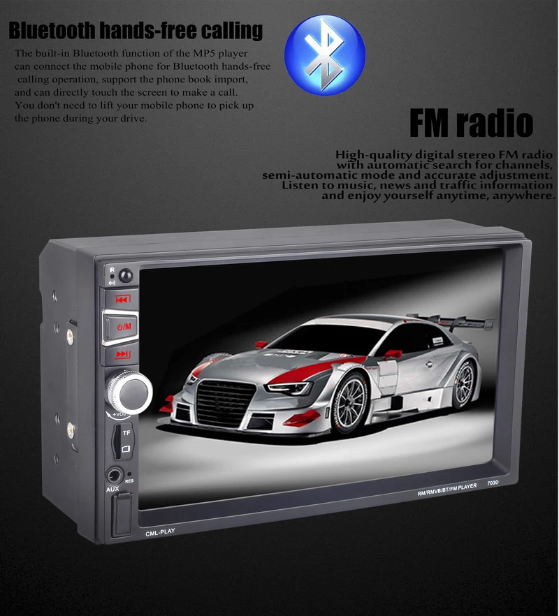 

2 Din Universal Car MP5 Player 7030DM Capacitive Screen with DVR Connection Interface