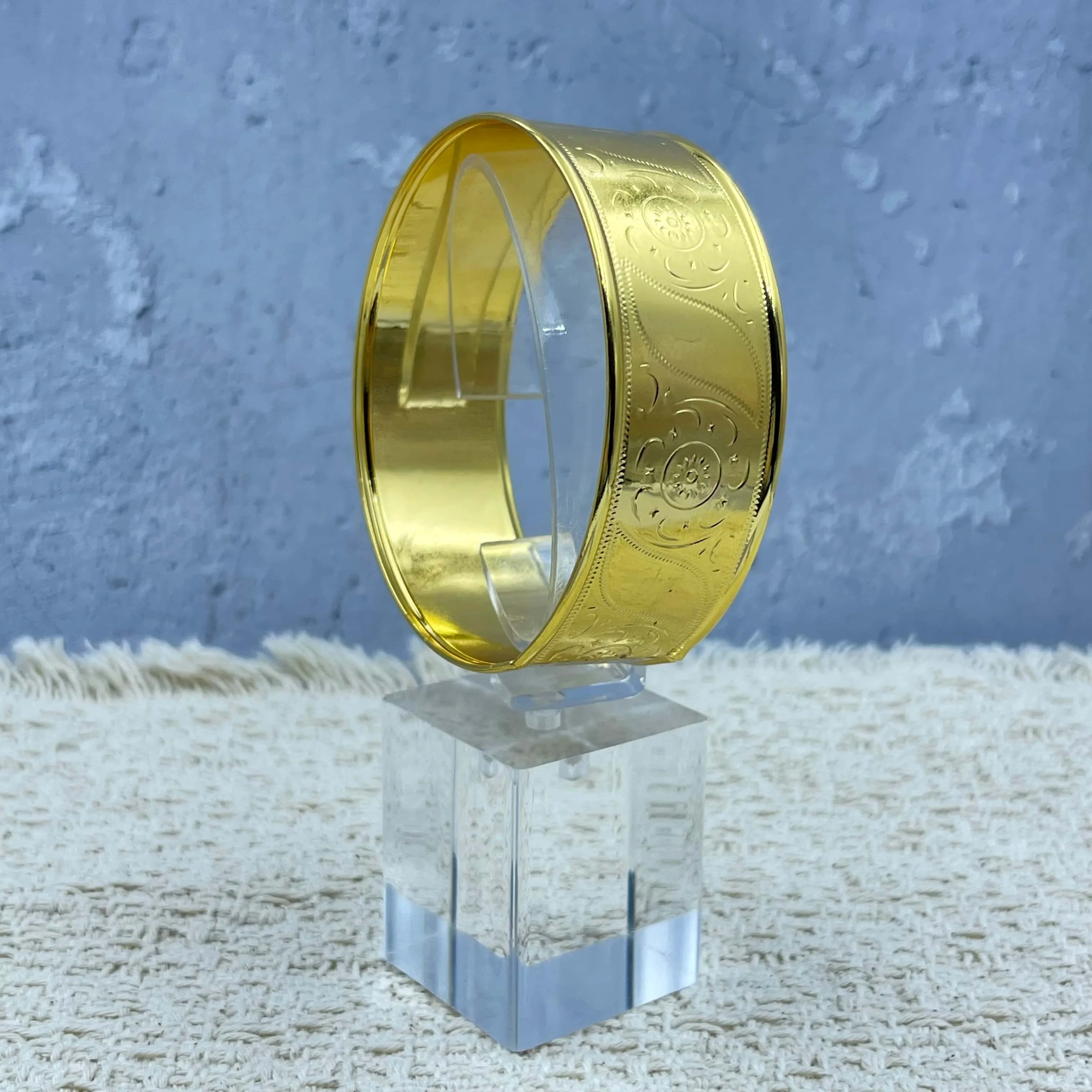 New Design Vintage Indian Women\'s Big Bangle African Wedding Luxury Gold Plated Bride Exquisite Lucky Pattern Bracelet Jewelry