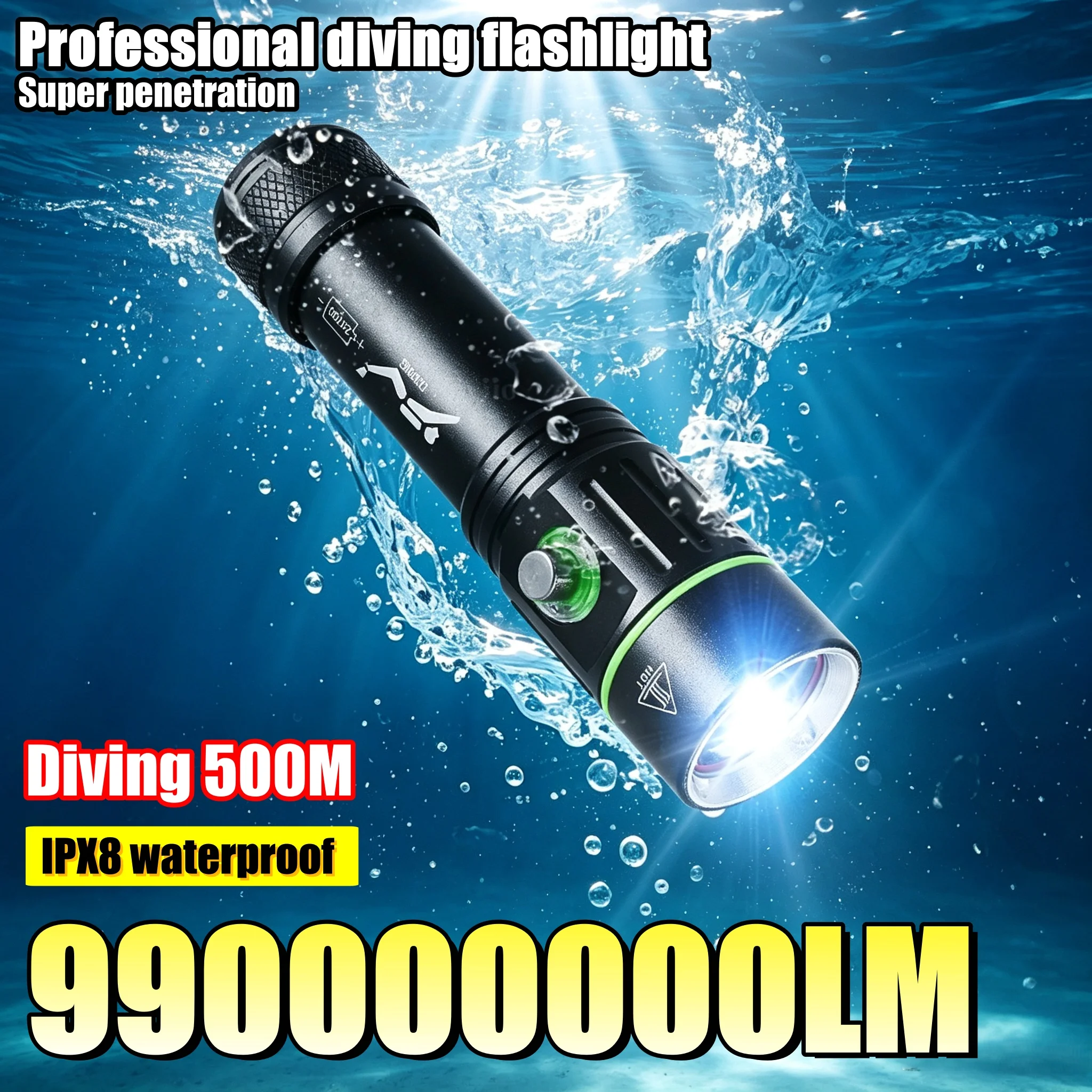 Super Bright Scuba Diving Flashlight 990000000LM LED Professional Deep Diving Torch  500M Underwater IPX8 Waterproof