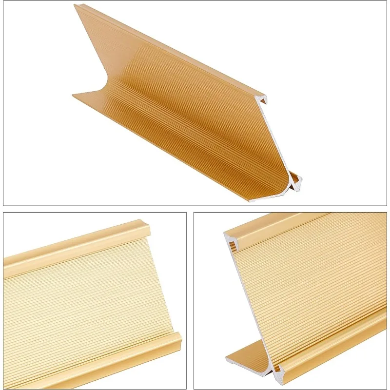 2 Pcs Aluminum Desk Name Plate Holder 7.87x2.42 L-Shaped Metal Desk Name Sign Rack Golden Professional Desktop Display Stand