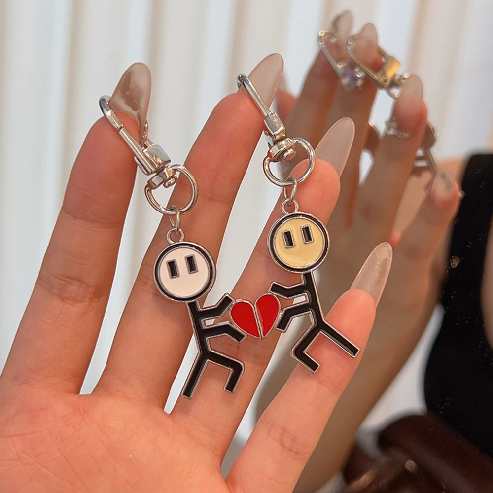 Funny Magnetic Matchstick Men Keychains Finger Heart Car Bag Pendant Key Ring Jewelry Couple Friend Gifts Wholesale Брелок