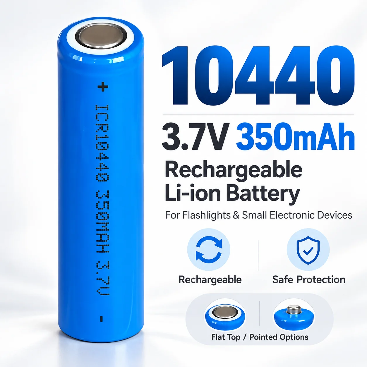 10440 3.7V 350mAh Rechargeable Li-ion Battery, AAA Replacement Cell for Video Game Console, Toy, Microphone, Flashlight, Radio